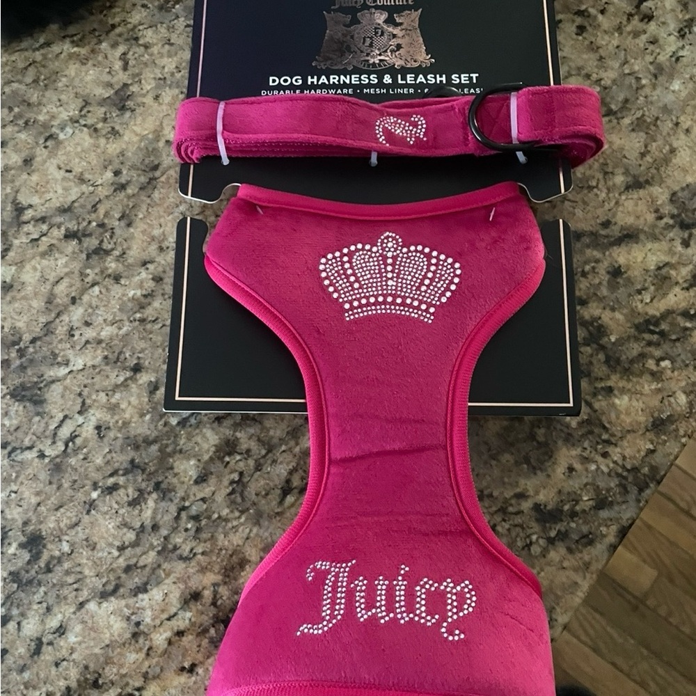 Juicy Couture Fuchsia Dog Harness and Leash Set
